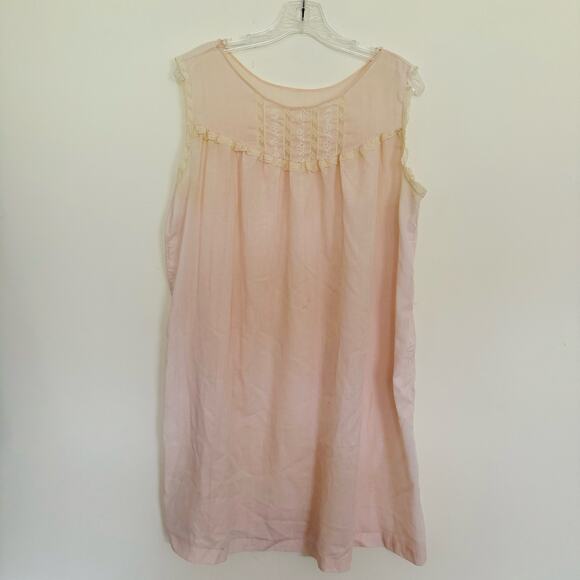 Vintage Other - Vintage Baby Doll Pale Pink Cotton Lace Sleeveless Nightgown Size Medium